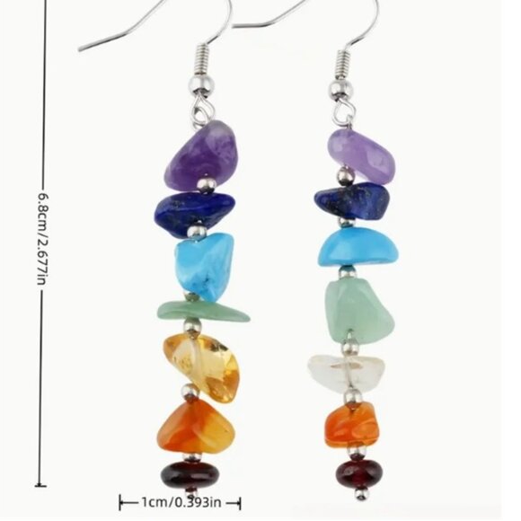 Bohemian Natural Stone 7 - Chakra Handmade Drop Earrings - Balance Energy - Picture 3 of 4